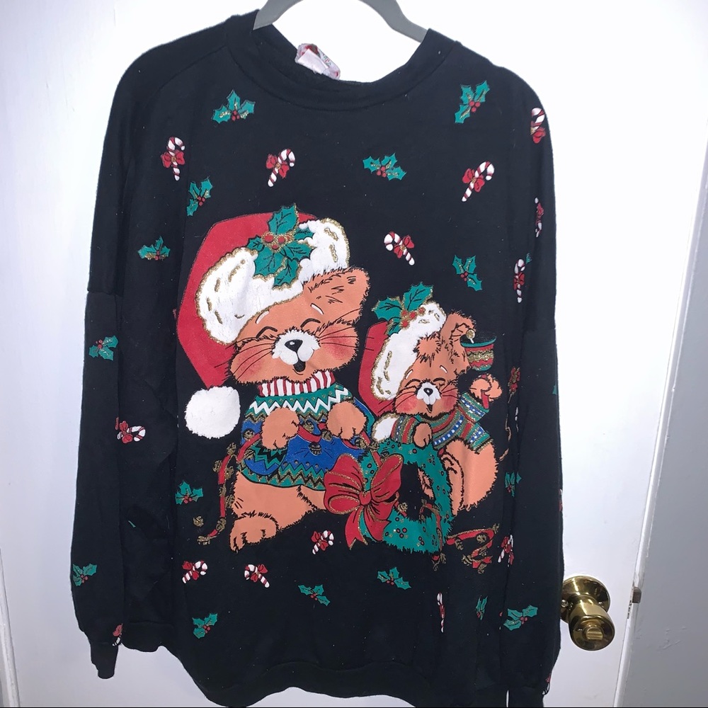 Charming Black Holiday Sweater with Festive Bears